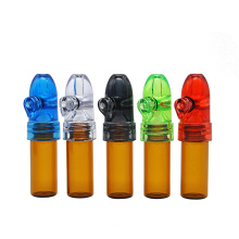 Glass 67mm pill bottle with sniff snuff bottle part amber and clear glass and plastic smoking accessories